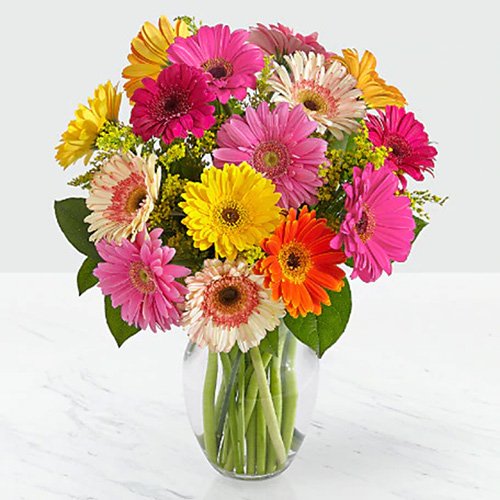 V-Assorted Gerberas in a Vase with Greens