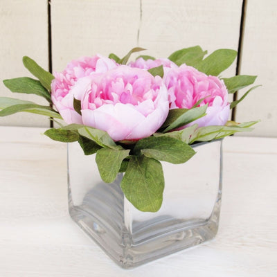 4 Peonies in a glass Cube